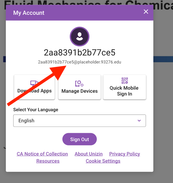 My account view with arrow to email address