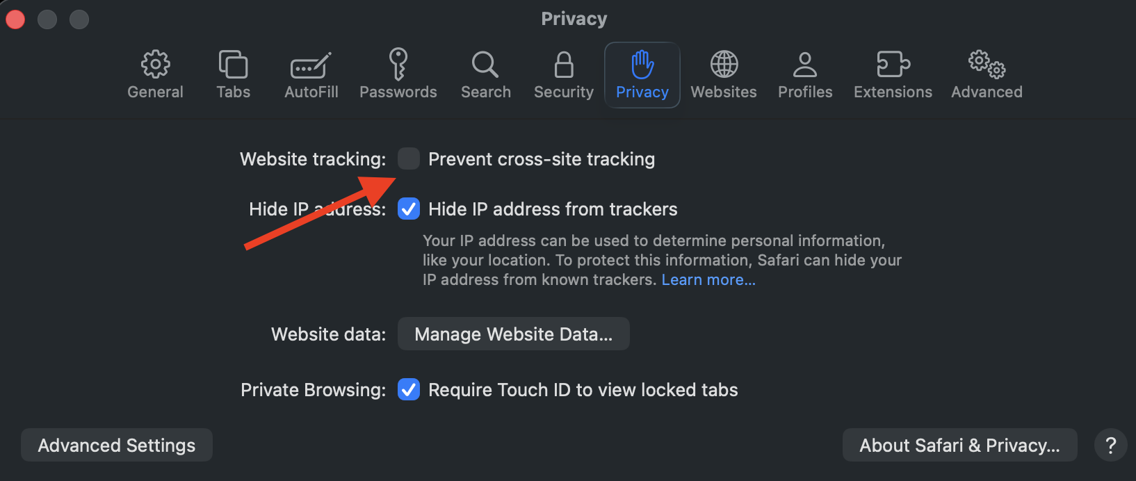 Safari privacy window