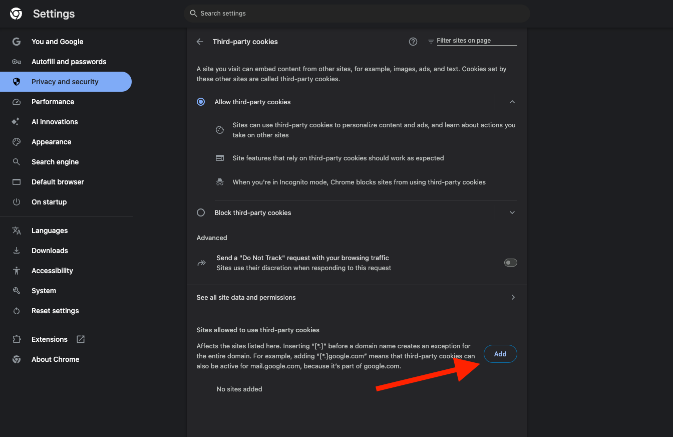 Google Chrome Privacy and Security settings