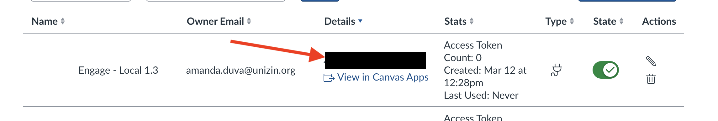 Arrow pointing to where the client ID is located in canvas